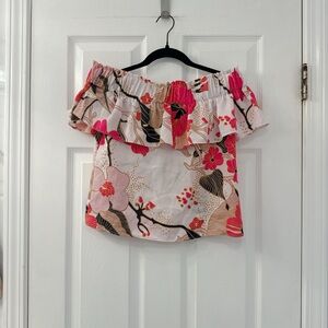 Express Floral Off-Shoulder Top - Pink and White